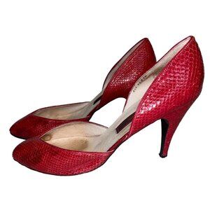 New Mood 8.5 B 5m Eva Snake Skin Spike Heels Women Shoes Red Leather Black Sole